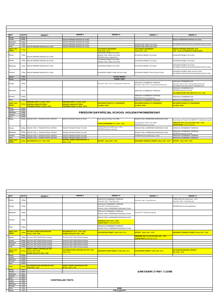Term 2 Assessment Timetable 2025 | PDF