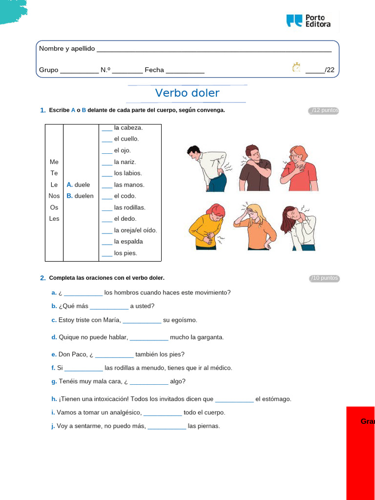 Ejercicios sobre el verbo doler | PDF