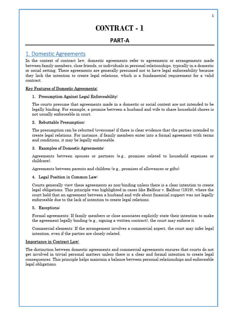 Domestic Agreements and Contract Law Insights | PDF | Offer And ...