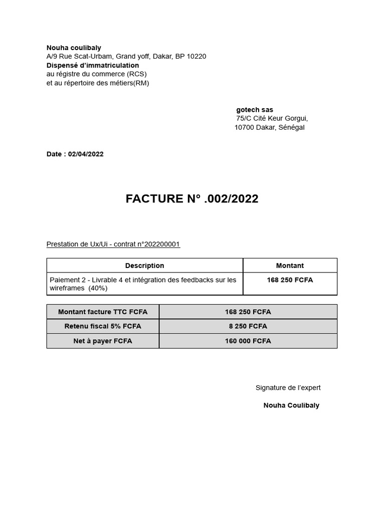 Facture Ux/Ui - Nouha Coulibaly 2022 | PDF