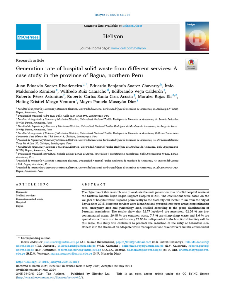 Hospital Solid Waste Generation in Bagua | PDF | Waste | Public Health
