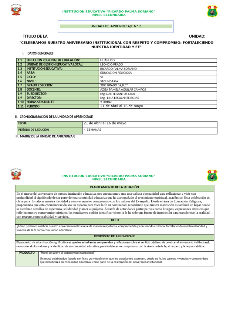 Unidad de Aprendizaje 2 Segundo | PDF | Evaluación | Aprendizaje