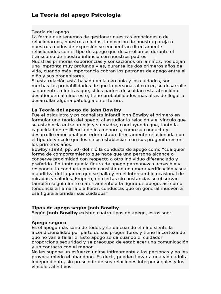 Teoría del apego: tipos y su impacto emocional | PDF | Teoría de apego ...