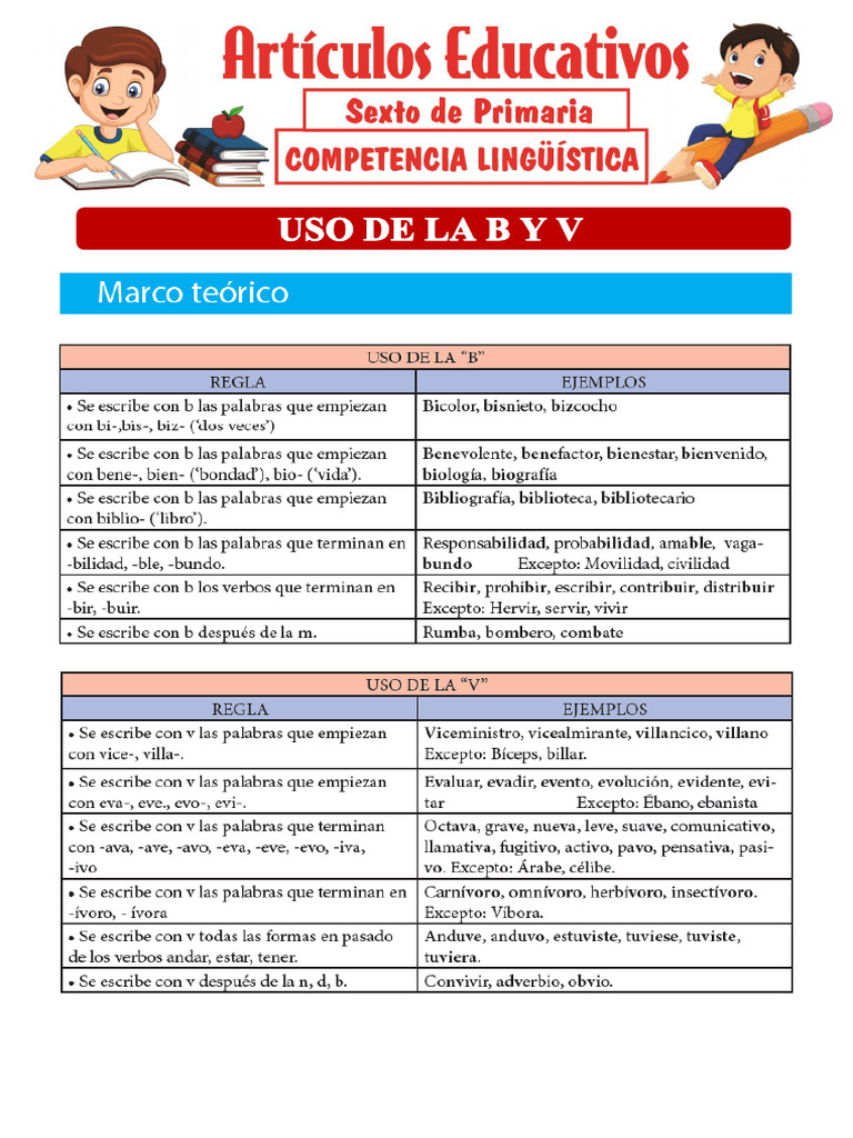 Uso de La B y V para Sexto de Primaria | PDF