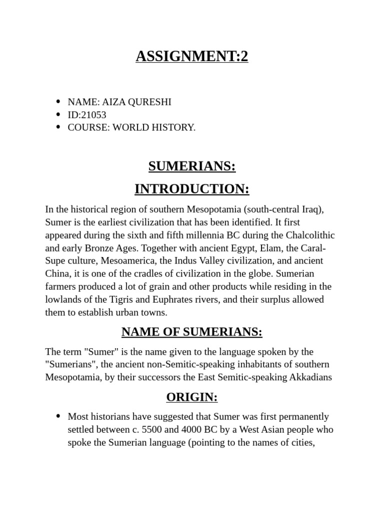 Overview of Sumerian Civilization | PDF