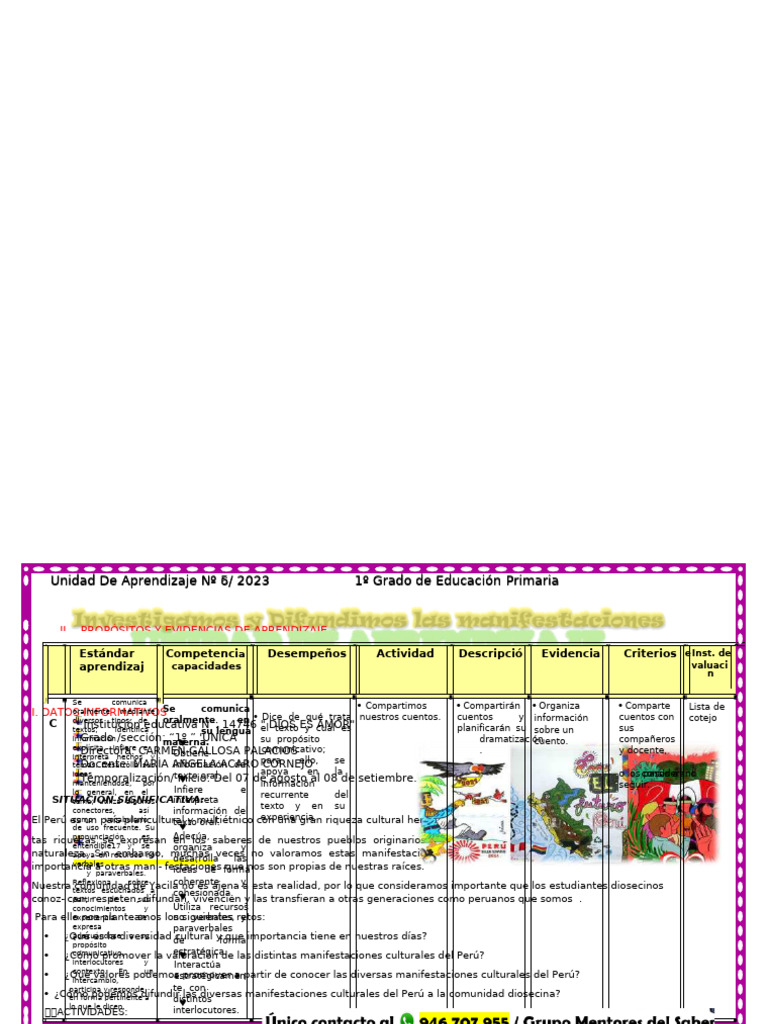 1° Grado Unidad de Aprendizaje Agosto Angela | PDF | Sustracción ...