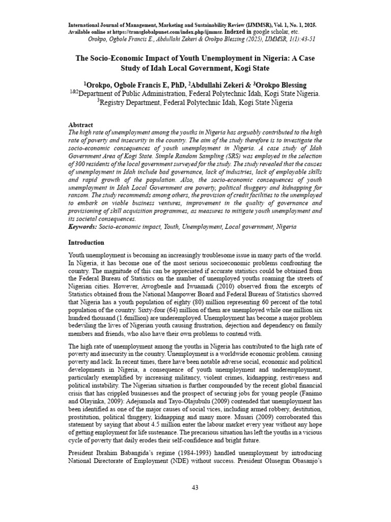 Youth Unemployment in Idah, Nigeria 2025 | PDF | Unemployment | Nigeria