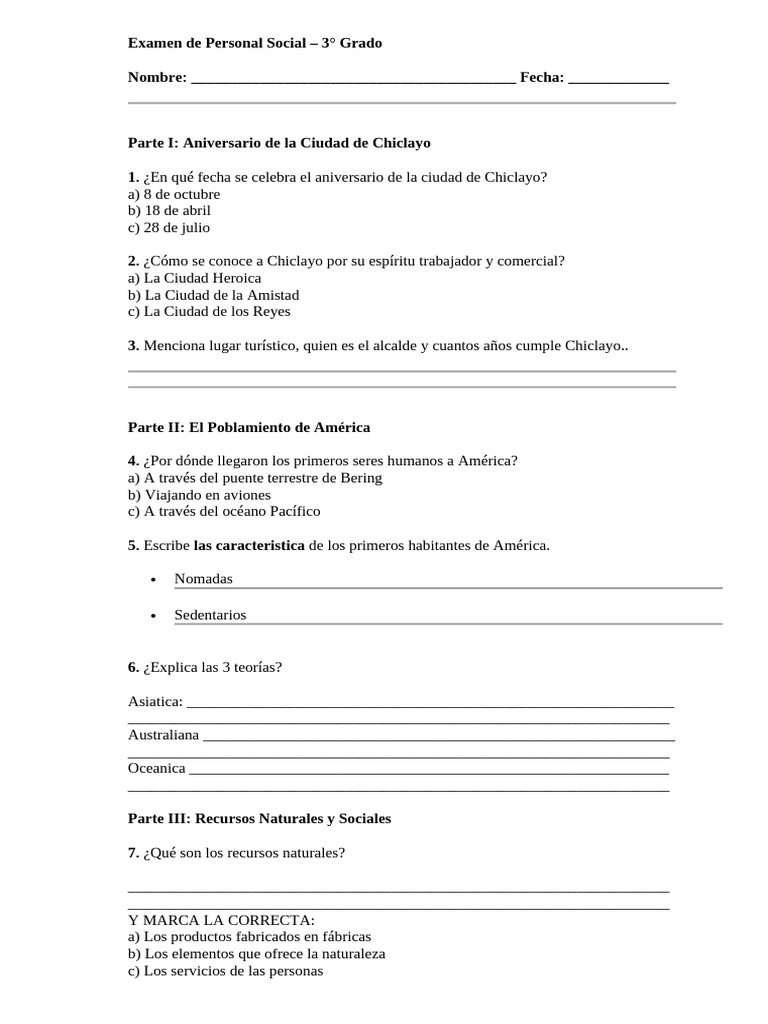 Examen de Personal Social | PDF