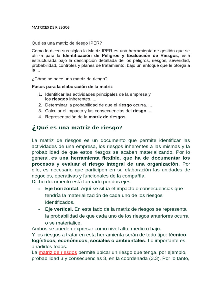 Guía Completa sobre Matrices de Riesgos IPER | PDF | Riesgo | Seguridad ...