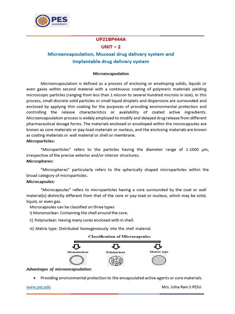 Microencapsulation in NDDS Unit 2 | PDF | Pharmaceutical Sciences ...