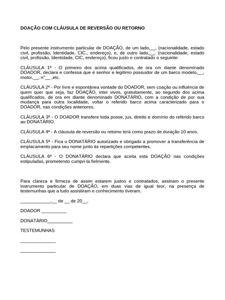 Doação com Cláusula de Reversão | PDF