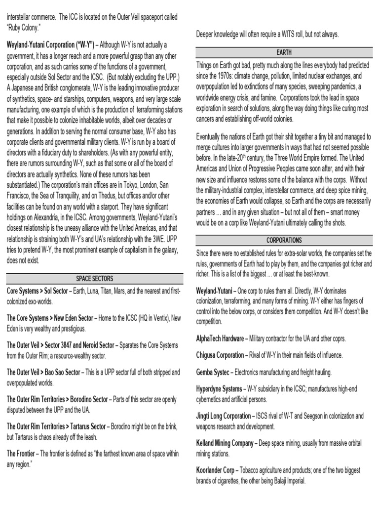 ALIEN RPG - Compact Setting Sheet (No Images) | PDF