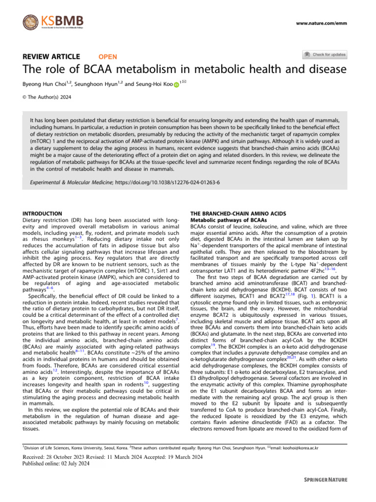 The Role of BCAA Metabolism in Metabolic Health and Disease (Choi Et Al ...