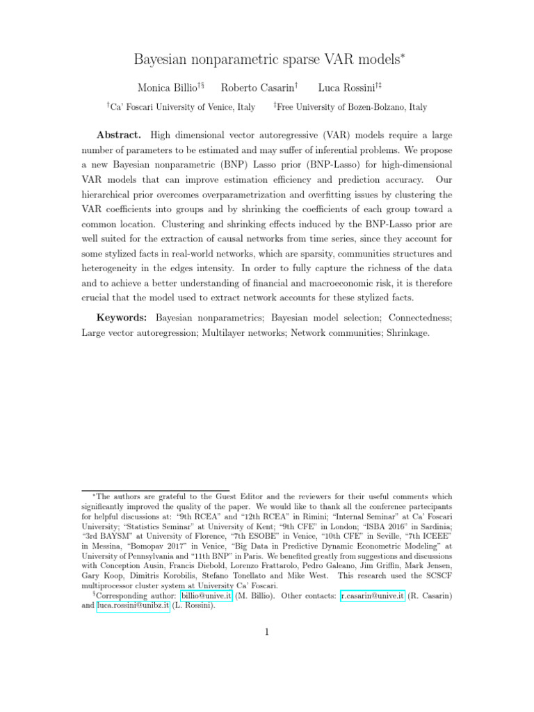 Bayesian Nonparametric Sparse VAR Models | PDF | Vector Autoregression ...