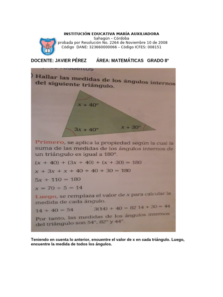 Ángulos Internos de Los Triángulos | PDF