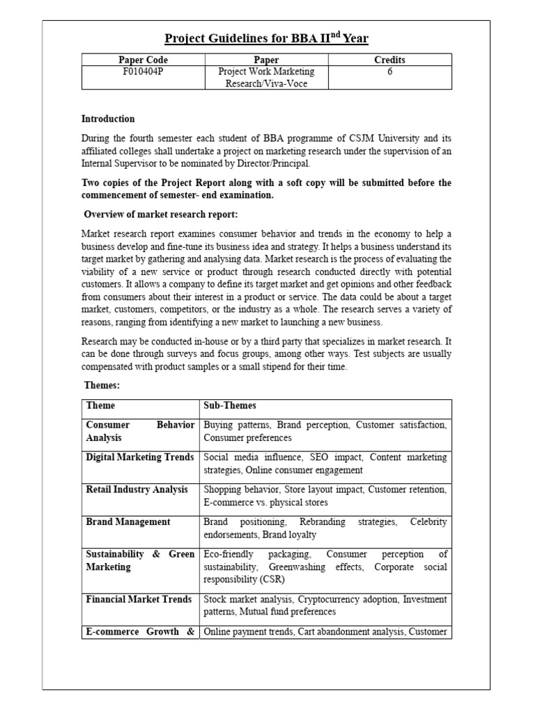 BBA II Year Marketing Research Project Guidelines | PDF | Consumer ...