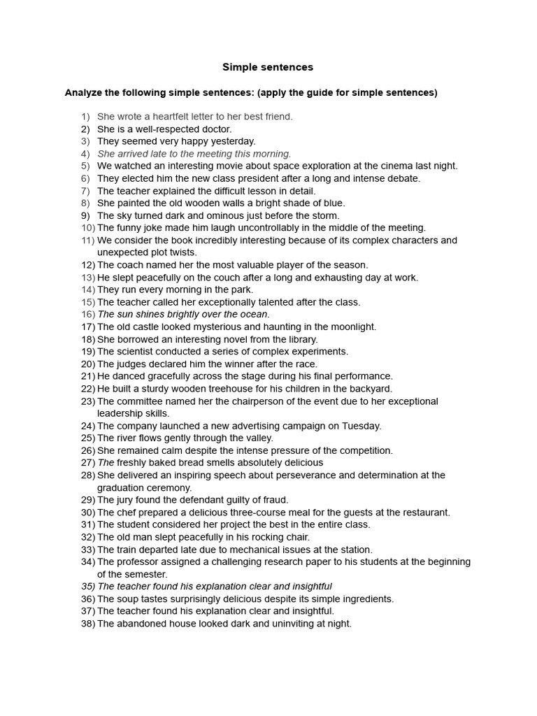 Simple Sentences 2025 | PDF