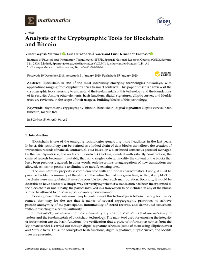 Analysis of The Cryptographic Tools For Blockchain | PDF | Public Key ...