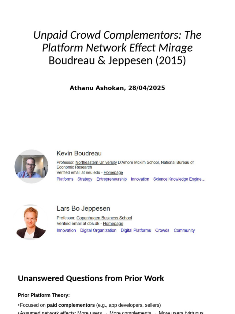 Unpaid Crowd Complementors - PPT | PDF | Economies