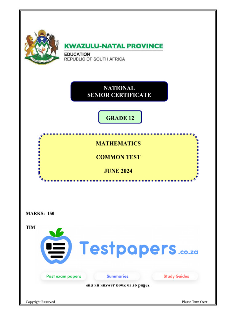Mathematics Maths NSC Common Test P2 QP May June 2024 KZN | PDF