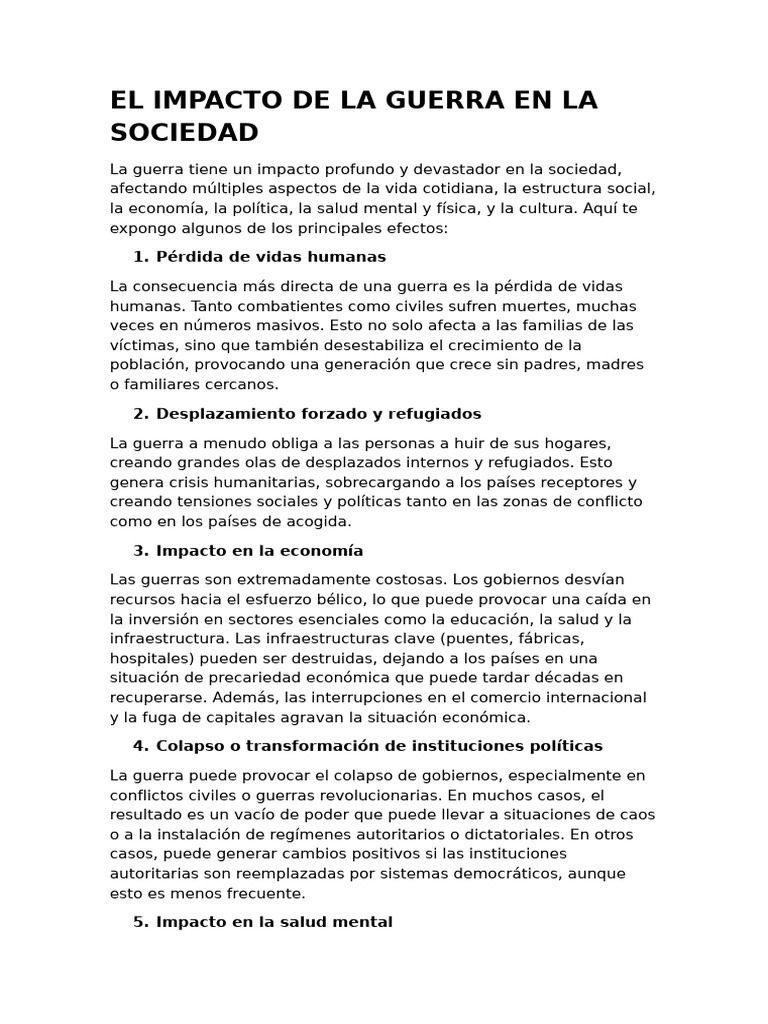 El Impacto de La Guerra en La Sociedad | PDF | Entorno natural