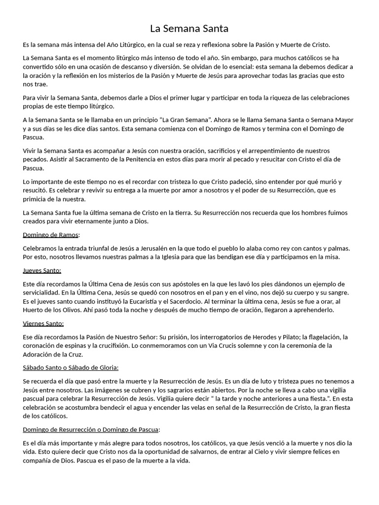 La Semana Santa | PDF | Pascua de Resurrección | Adoración Cristiana Y ...