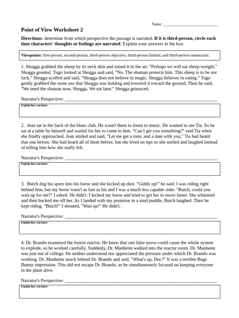 Point of View Analysis Worksheet | PDF | Narration