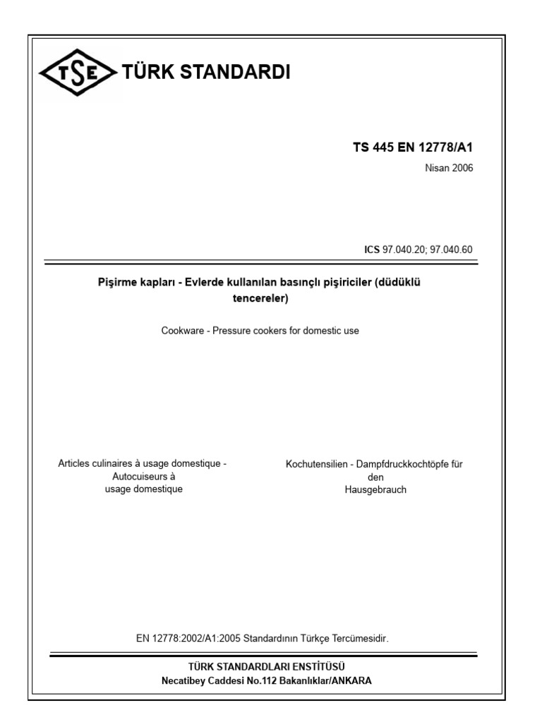 Türk Standardi: TS 445 EN 12778/A1 | PDF