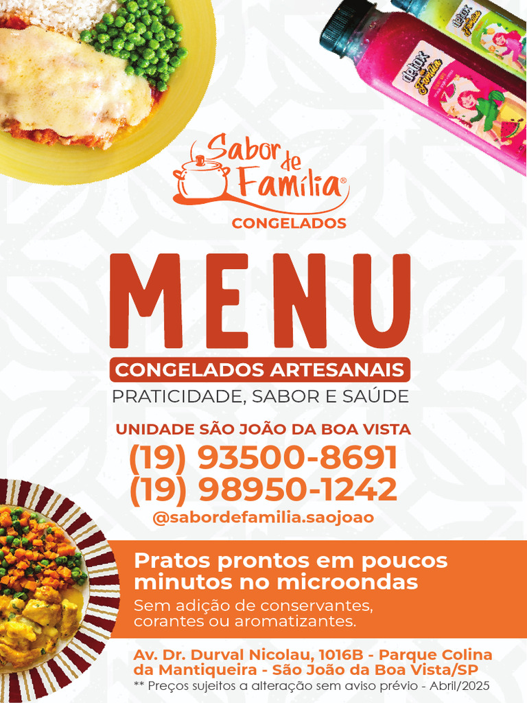 Menu Sabor de Família 2025 | PDF | Alimentos | Culinária