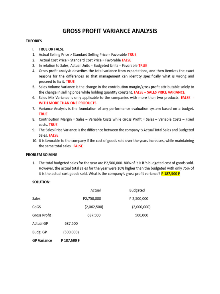Gross Profit Variance Analysis Guide | PDF | Cost Of Goods Sold | Prices