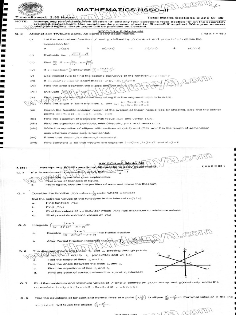 Past Paper 2022 Federal Board Inter Part II Math Group I Subjective ...
