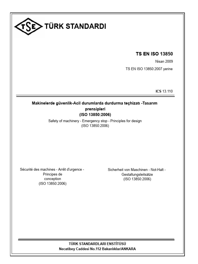 ISO 13850 Emergency Stop Standards | PDF | Machines | International ...