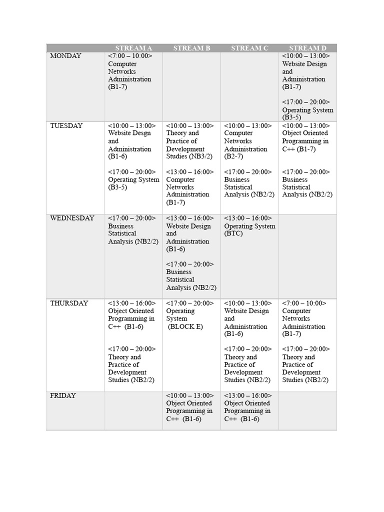 BIT Timetable for 2025 | PDF