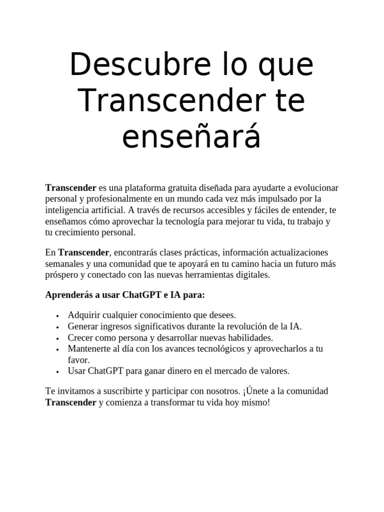 Qué Beneficios Te Va A Traer Transcender | PDF