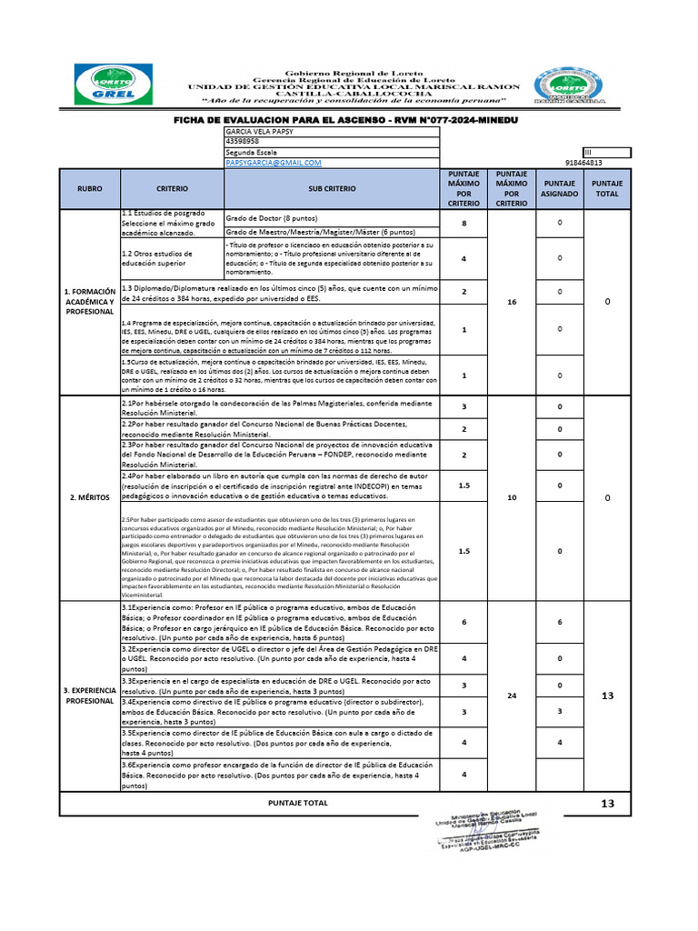 Ficha de Evaluación para Ascenso Docente | PDF | Licenciatura | Maestros