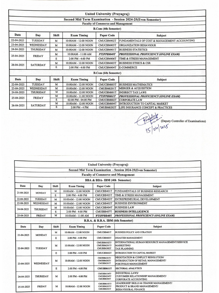 2nd Mid Term Exam Schedule 2024-25 | PDF