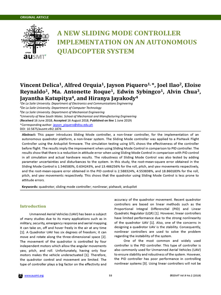 Sliding Mode Control for Quadcopter Systems | PDF | Control Theory ...