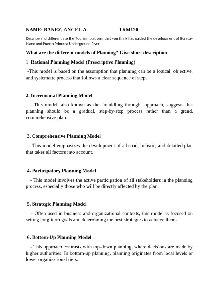 Tourism Planning Models Explained | PDF