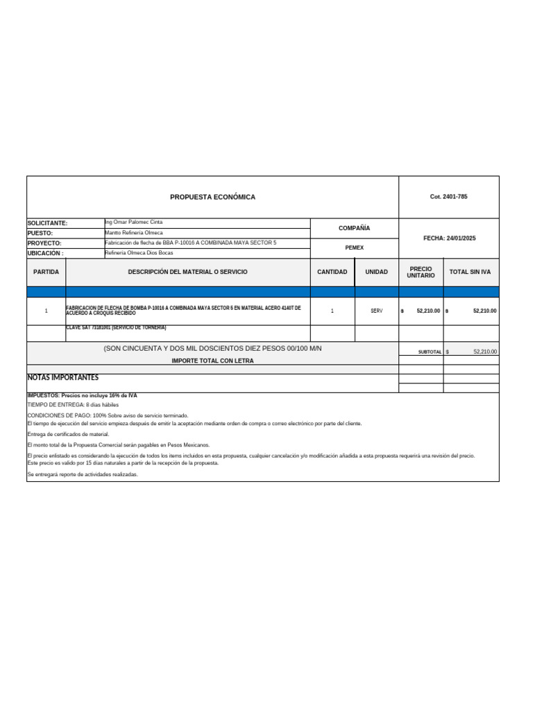 Fabricación de Flecha de BBA P-10016 A COMBINADA MAYA SECTOR 5 | PDF