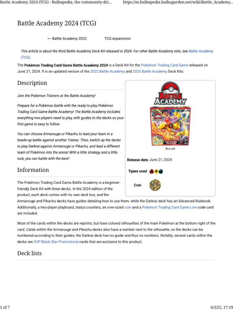 Battle Academy 2024 Deck Overview | PDF | Pokmon | Gaming