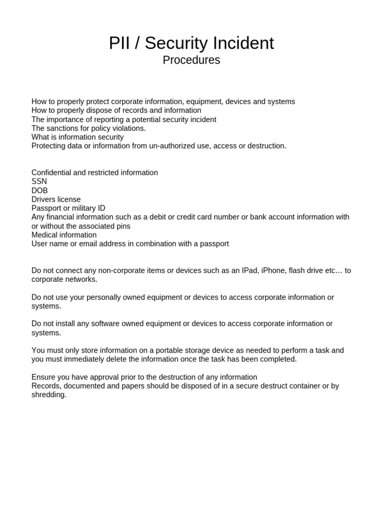 PII Security Incident Other Procedure | PDF | Health Insurance ...