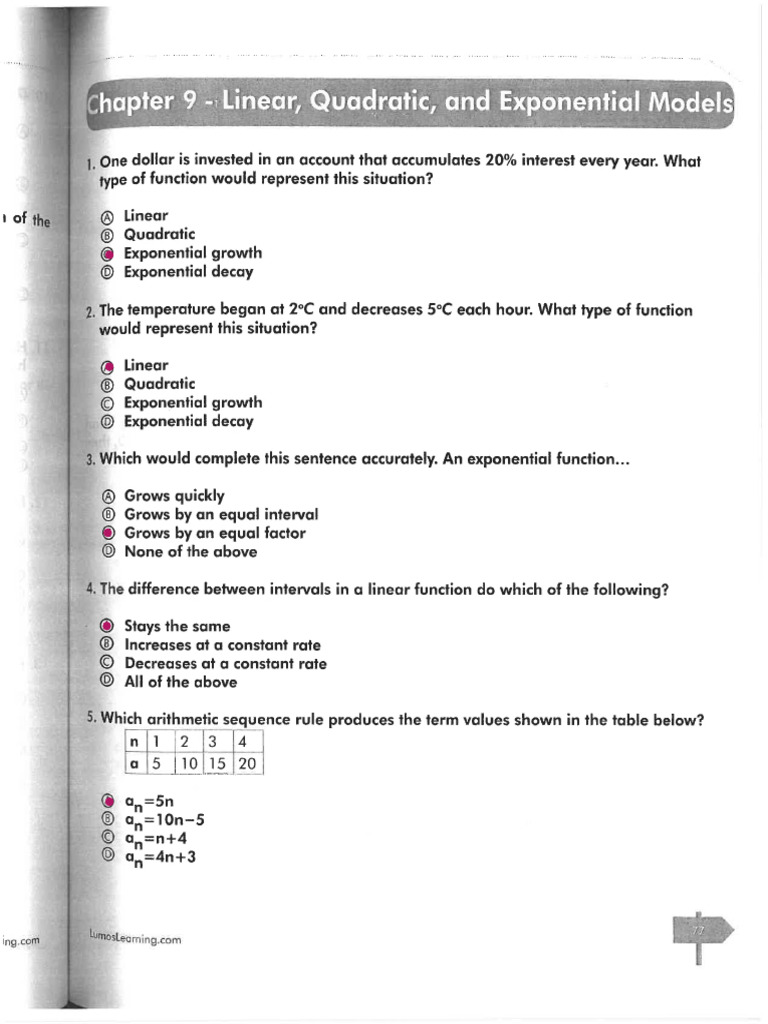 Algebra+1+Chapter+9+Linear,+Quadratic+and+Exponential+Models | PDF