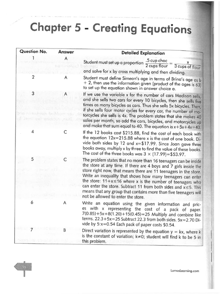 Chapter 5 Answer Key | PDF