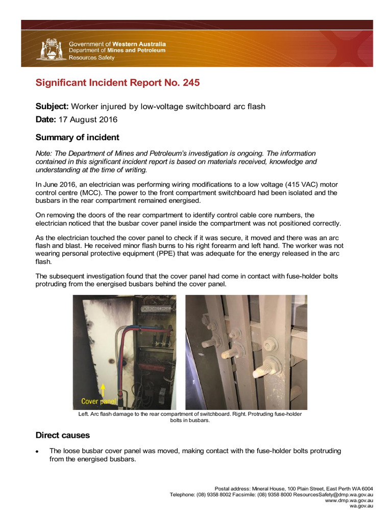 Arc Flash Injury Report: Electrician Incident | PDF | Electrical Wiring ...