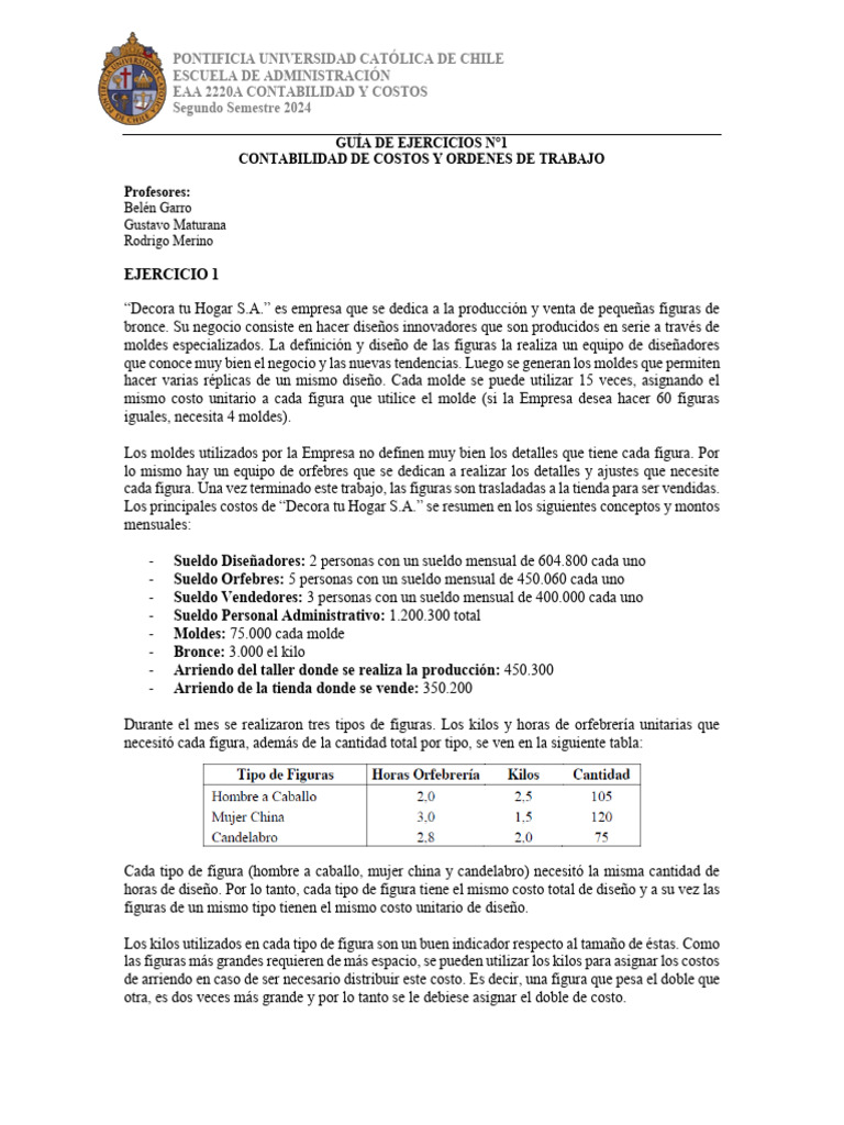 Gu C3 ADa - Ej - 1 | PDF | Estado de resultados | Contabilidad