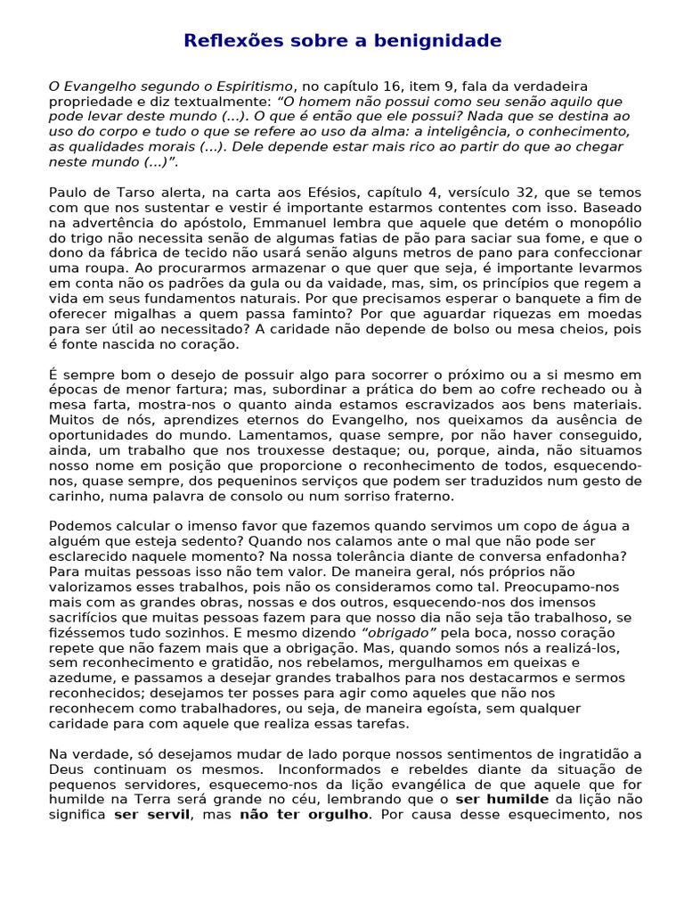 Reflexões sobre Benignidade e Caridade | PDF | Amor | Deus