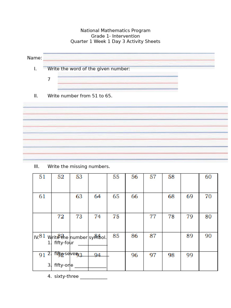 Grade 1 Math Activity Sheets | PDF