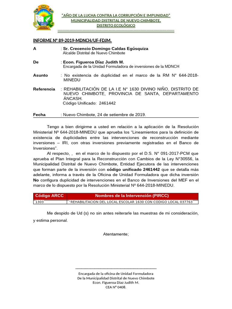 Informe de No Dubliicdda | PDF