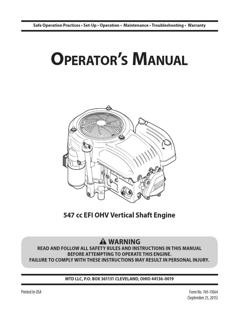 547cc EFI Engine Operator's Manual | PDF | Gasoline | Mechanical ...