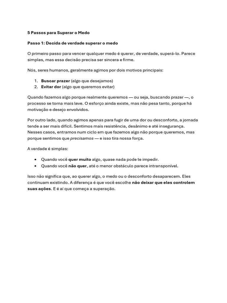 10 - 5 Passos para Superar o Medo, Passo 1. | PDF